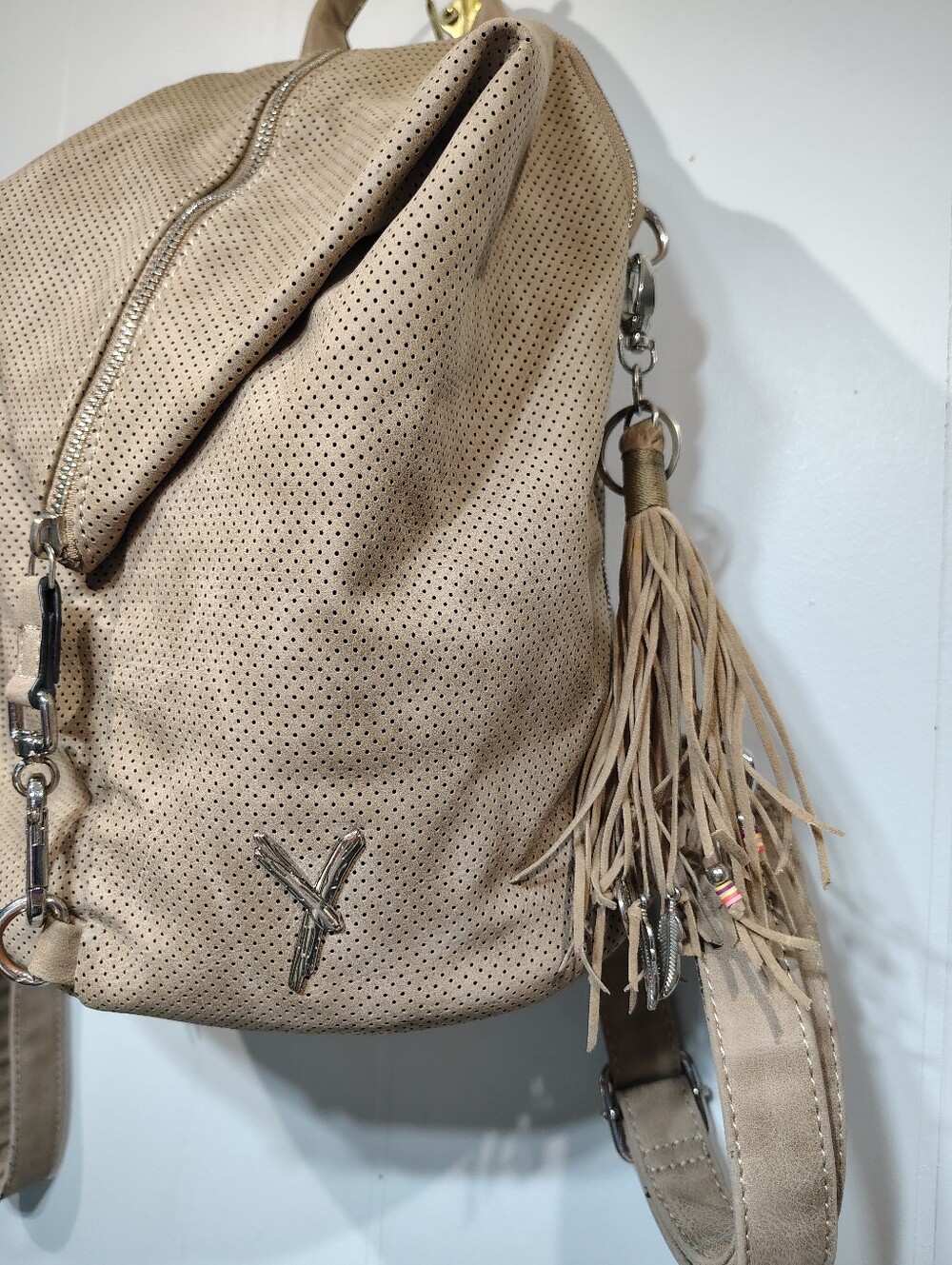 Suri Frey Romy Backpack Purse in Light Beige Large 13x13 Vegan Leather - Picture 2 of 12